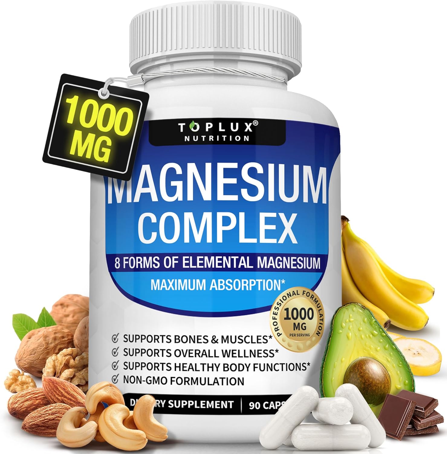 Magnesio Complejo 1000mg — 8 Formas de Magnesio para Máxima Absorción | 90 Cápsulas